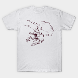 Triceratops T-Shirt - Triceratops Dinosaur Skull Skeleton Dark Sketch by coretdikit